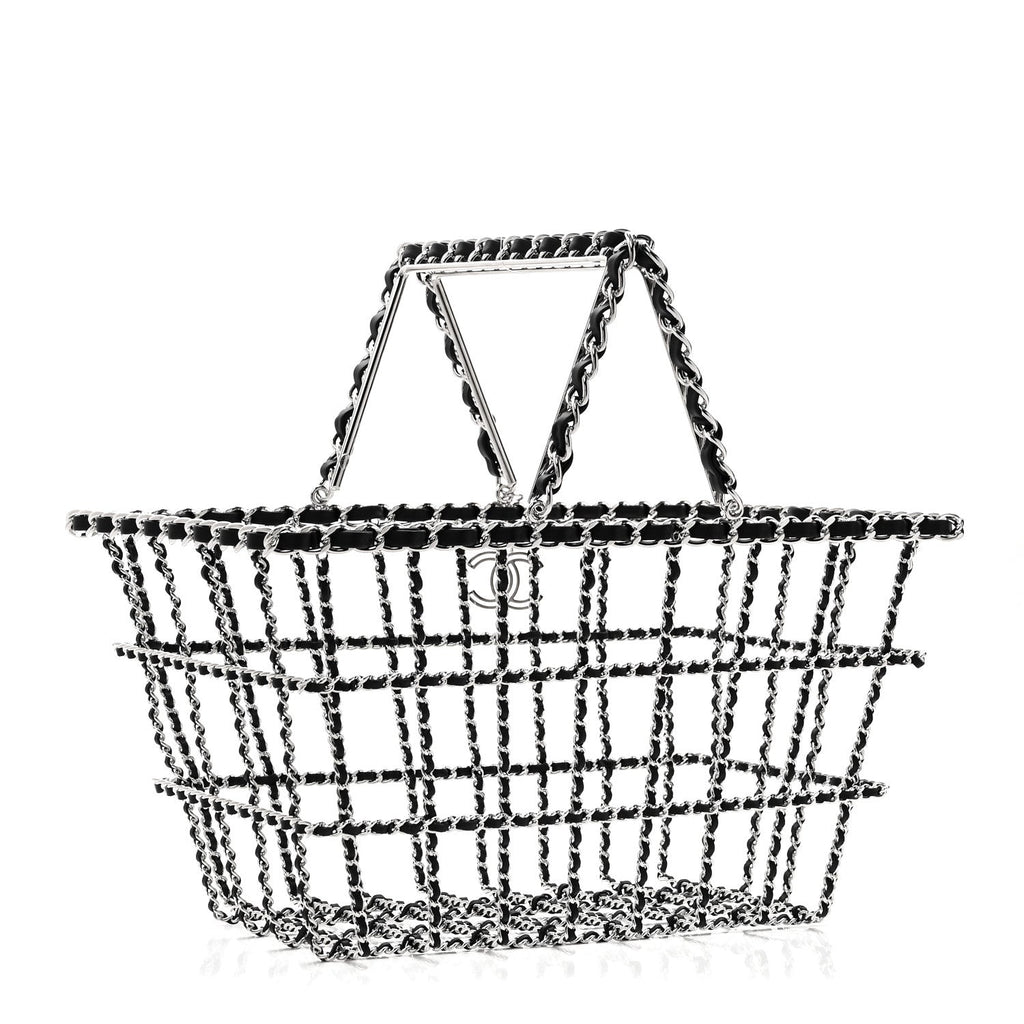 Chanel Brass Calfskin Medium Grocery By Chanel Shopping Basket Silver