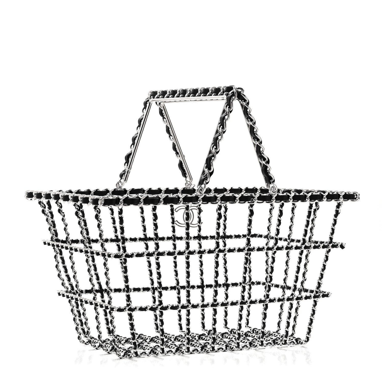Chanel Brass Calfskin Medium Grocery By Chanel Shopping Basket Silver