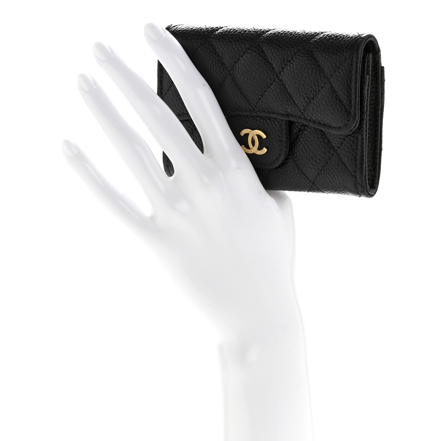 Caviar Quilted Flap Card Holder Wallet Black
