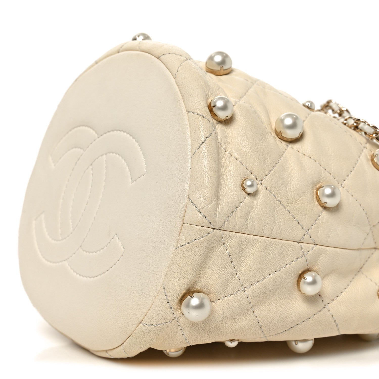 Chanel Lambskin Quilted Pearl Mini About Pearls Drawstring Bag White