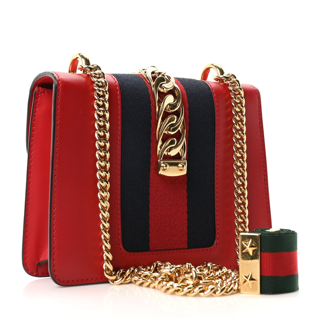Gucci Calfskin Mini Sylvie Chain Shoulder Bag Hibiscus Red