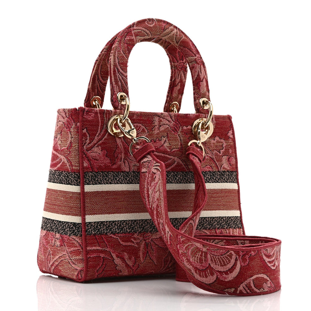Christian Dior Metallic Canvas Embroidered Brocart Medium Lady D-Lite Pink