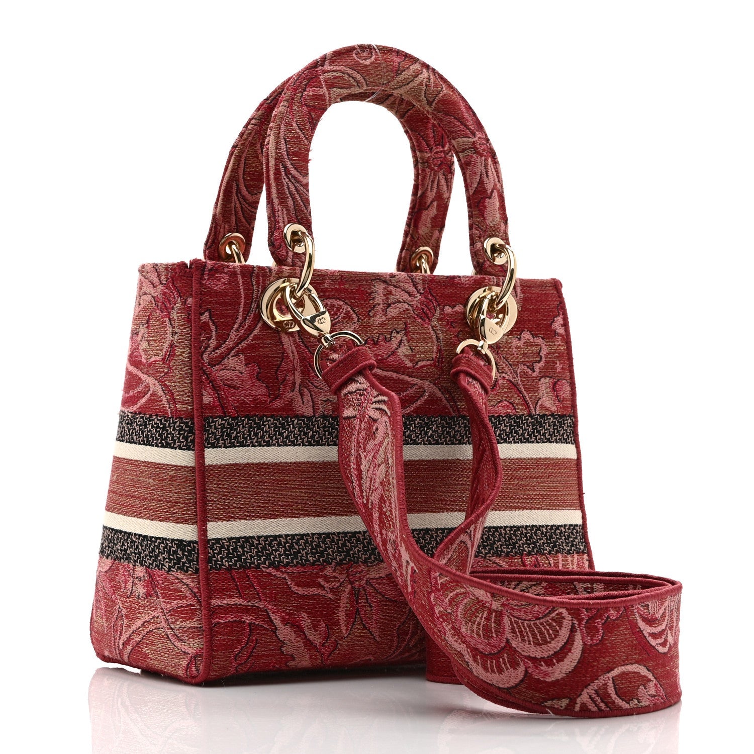 Christian Dior Metallic Canvas Embroidered Brocart Medium Lady D-Lite Pink