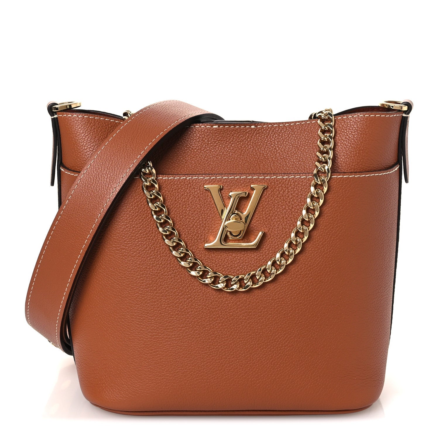 Louis Vuitton Calfskin Lock and Walk Bucket Cognac