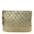 Metallic Aged Calfskin Quilted Medium Gabrielle Cosmetic Case  Gold