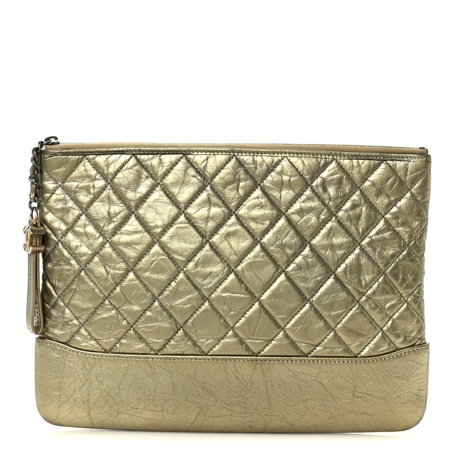 Metallic Aged Calfskin Quilted Medium Gabrielle Cosmetic Case  Gold