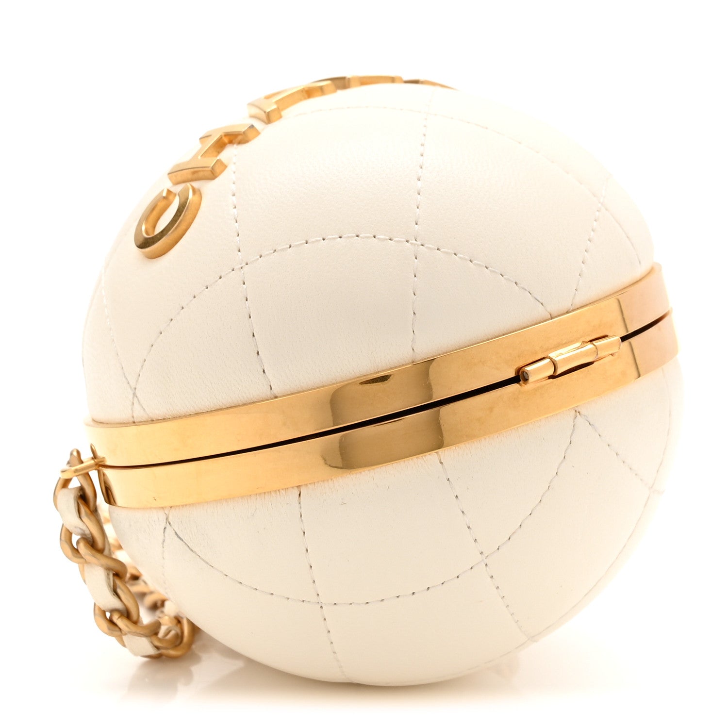Chanel Lambskin Quilted Sphere Minaudiere Chain Clutch White