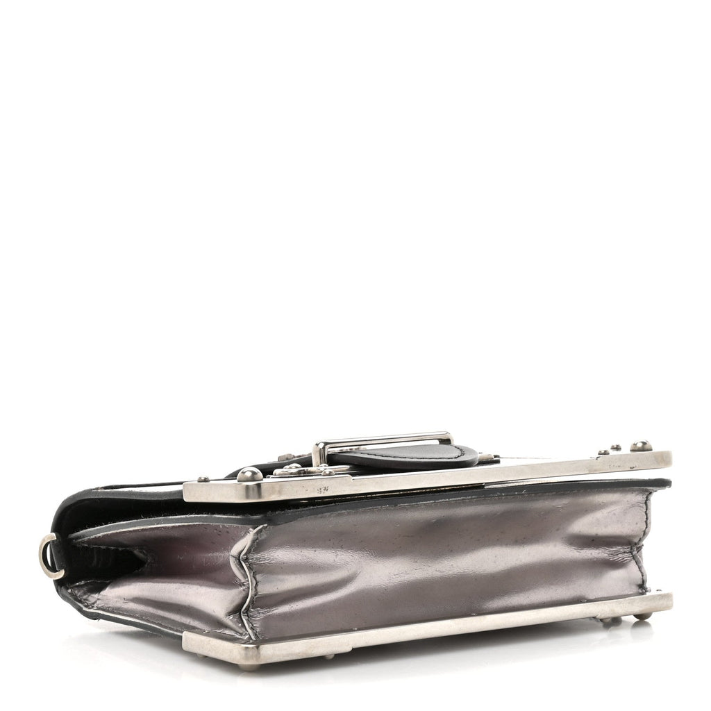 Prada Metallic Vitello Saffiano Cahier Bag Silver Black