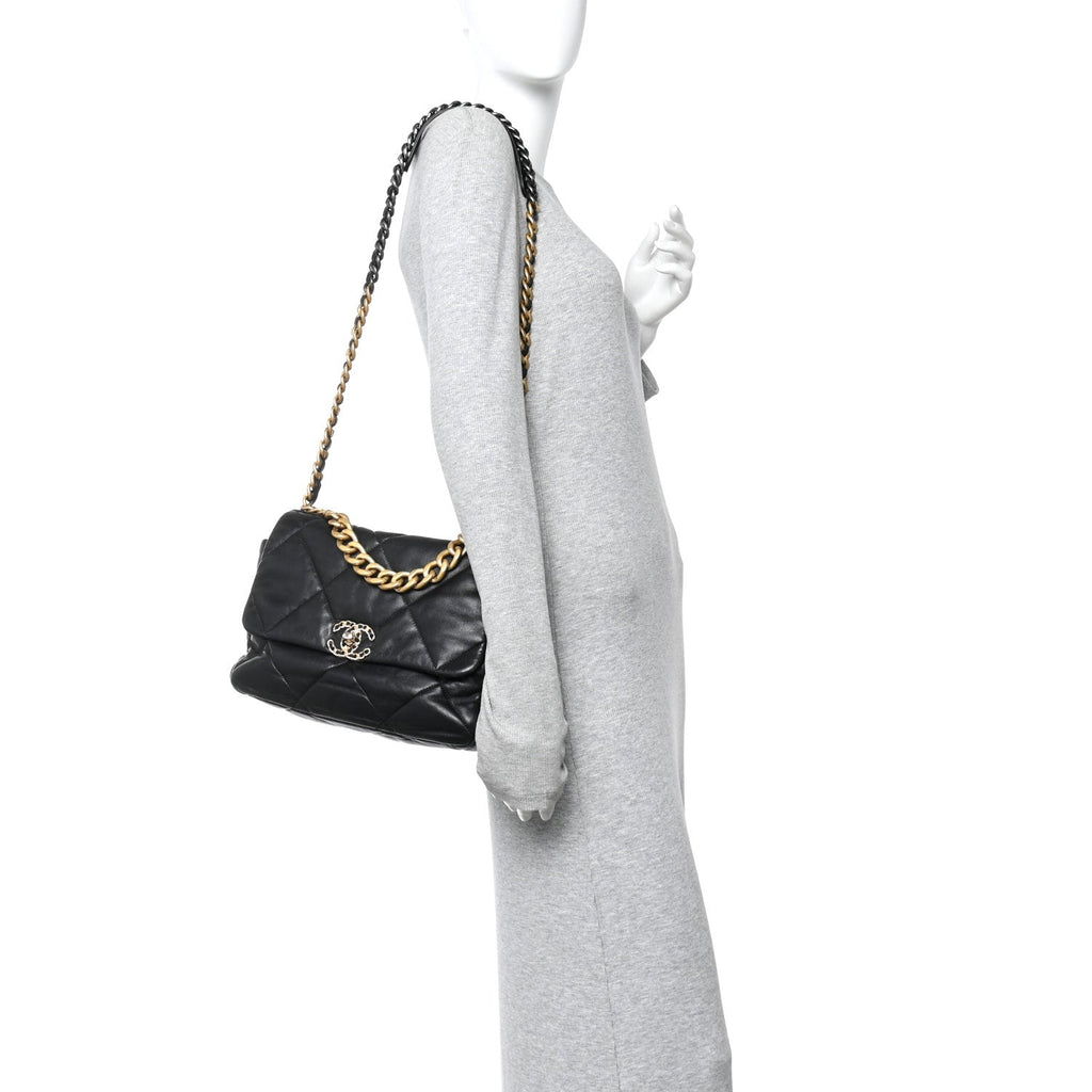 Chanel Goatskin Quilted Large Chanel 19 Flap Black