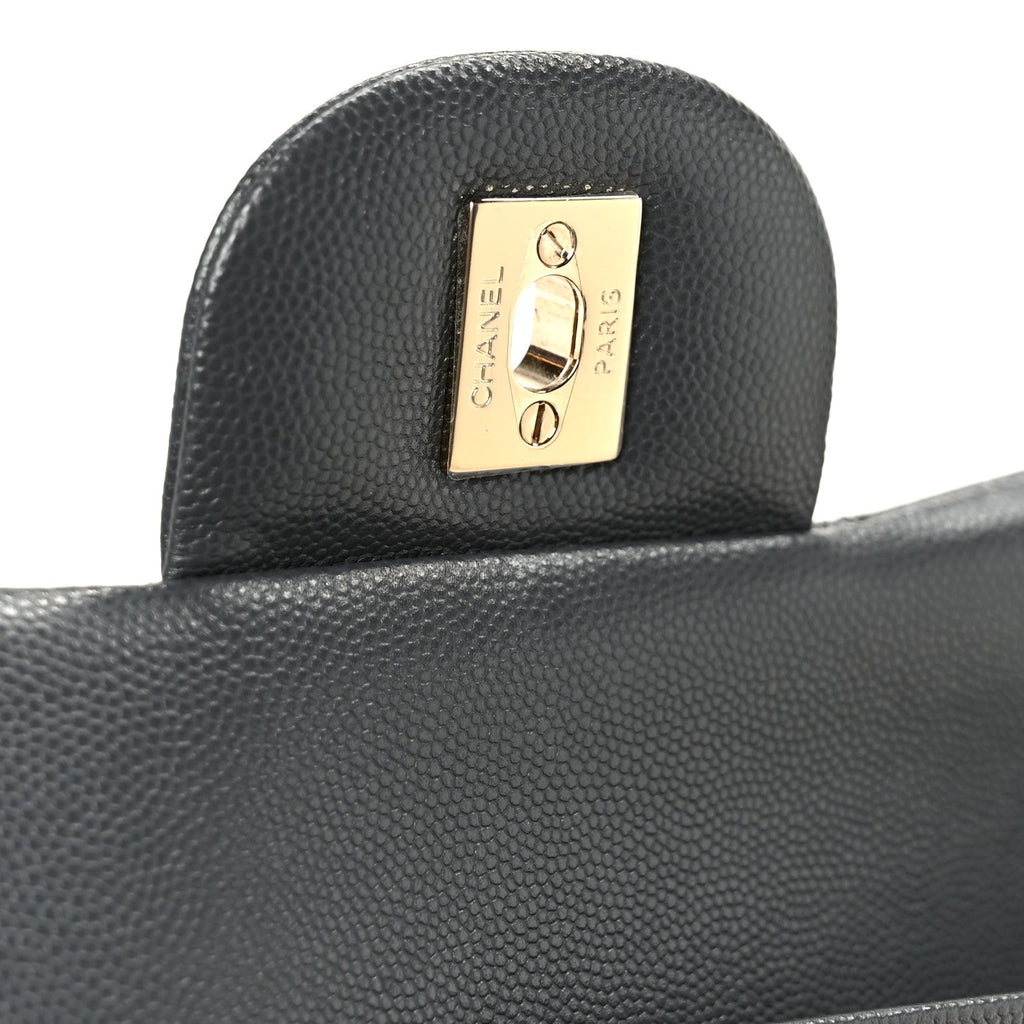 Chanel Caviar Quilted Jumbo Double Flap Dark Grey