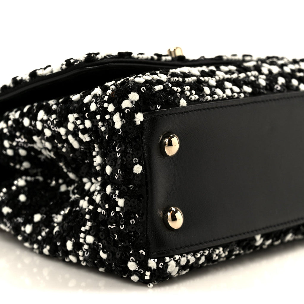 Chanel Lambskin Sequin Beaded Extra Mini Coco Handle Flap Black White