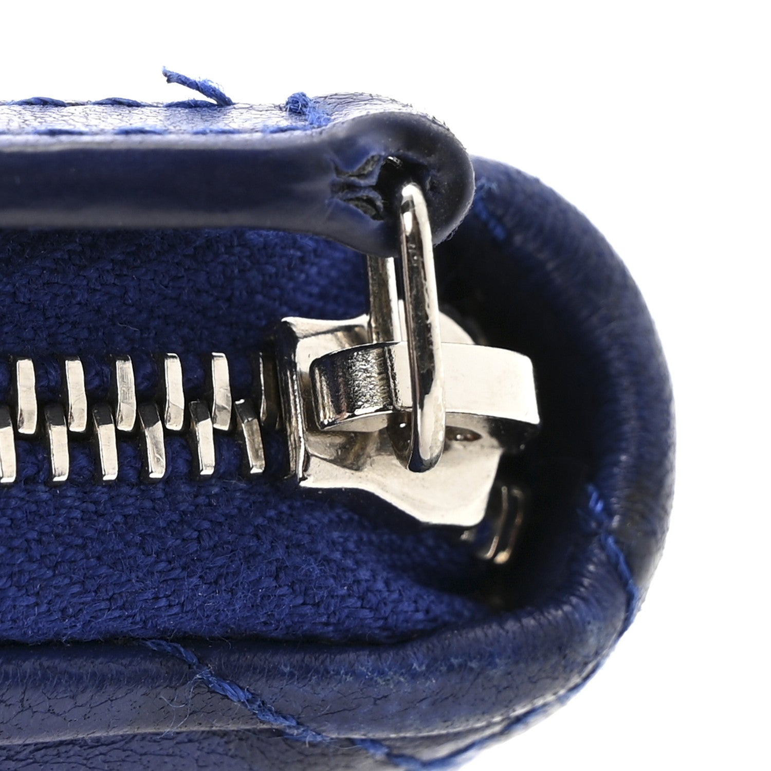 Chanel Lambskin Quilted Zip Around Coin Purse Wallet Blue