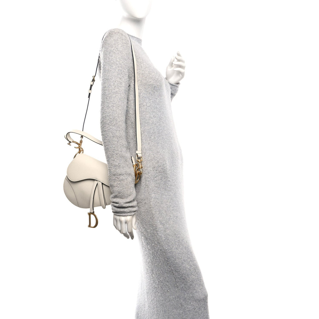 Christian Dior Grained Calfskin Saddle Bag With Strap Latte