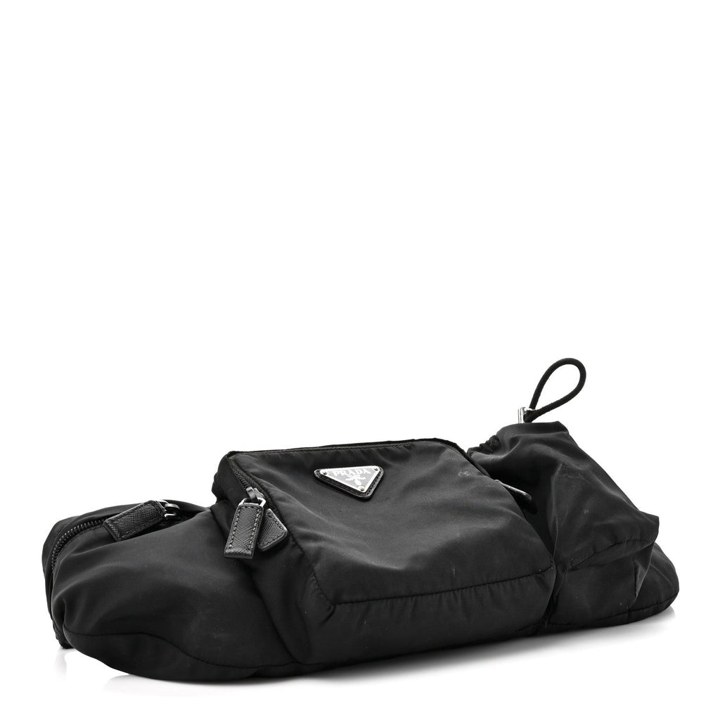 Prada Re-Nylon Saffiano Metal Triple Pocket Belt Bag Black
