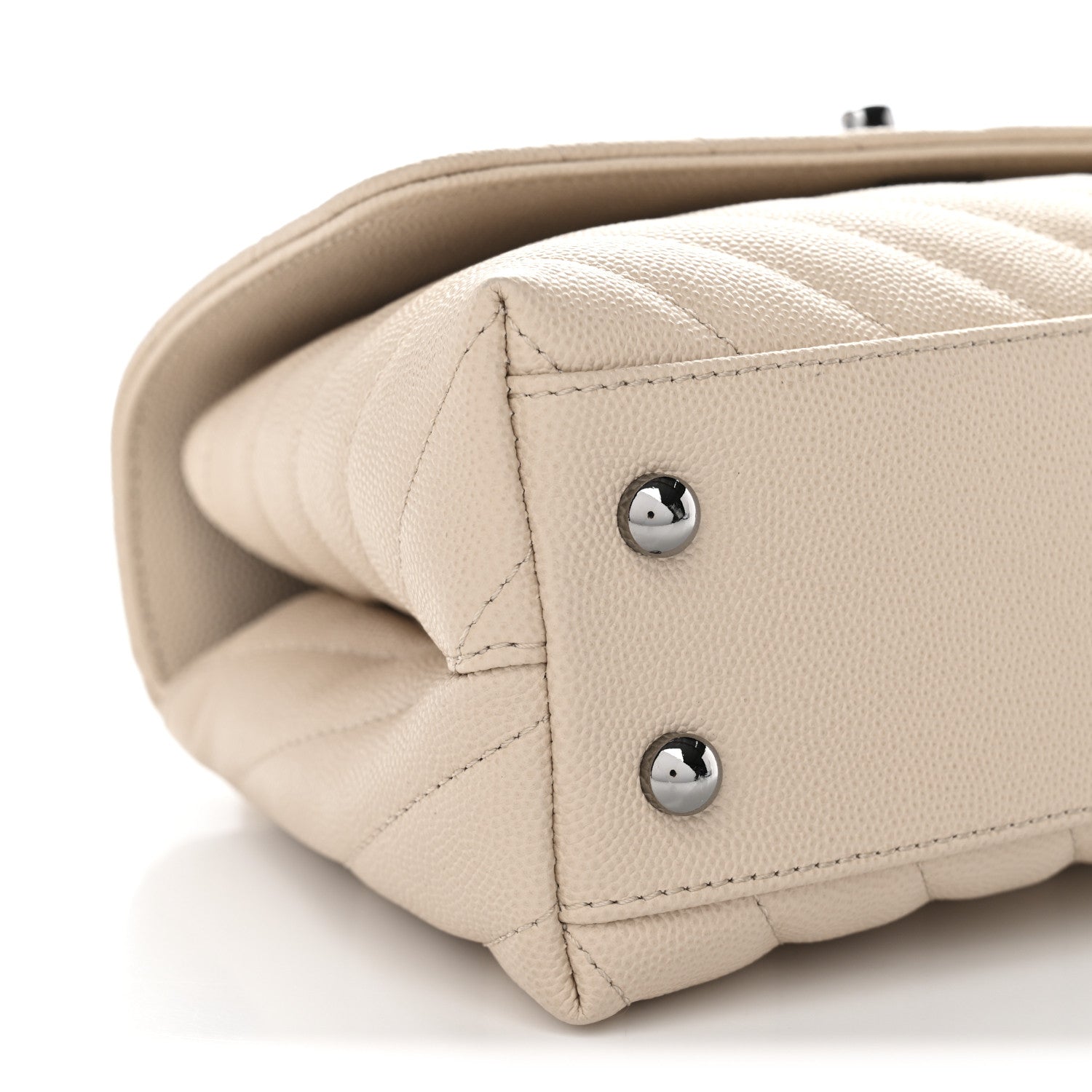 Chanel Caviar Chevron Quilted Mini Coco Handle Flap Beige