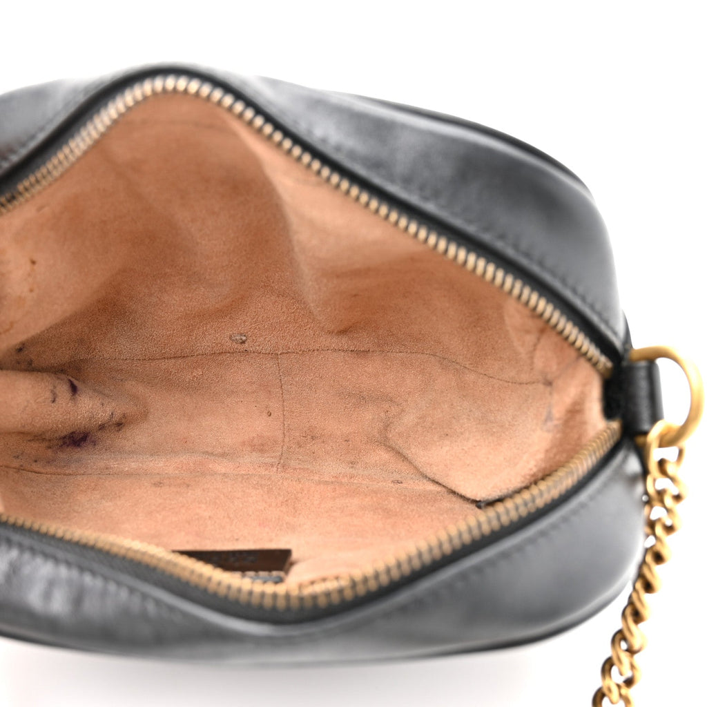 Gucci Calfskin Matelasse Mini GG Marmont Chain Shoulder Bag Black