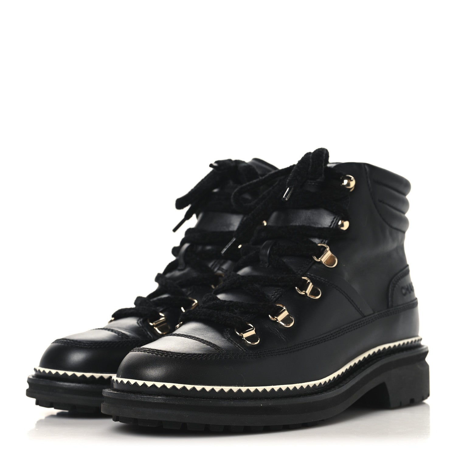 Calfskin Lambskin Lace Up Boots 37.5 Black