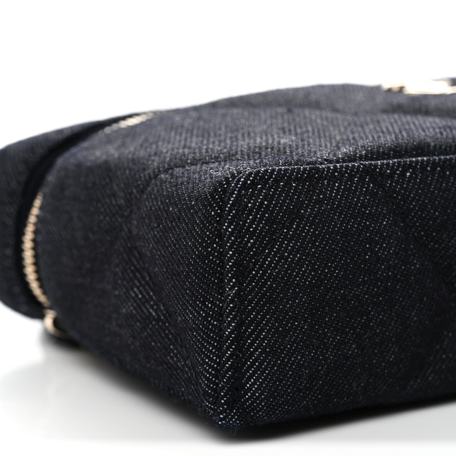 Chanel Denim Quilted Top Handle Slim Vanity Case With Chain Dark Blue