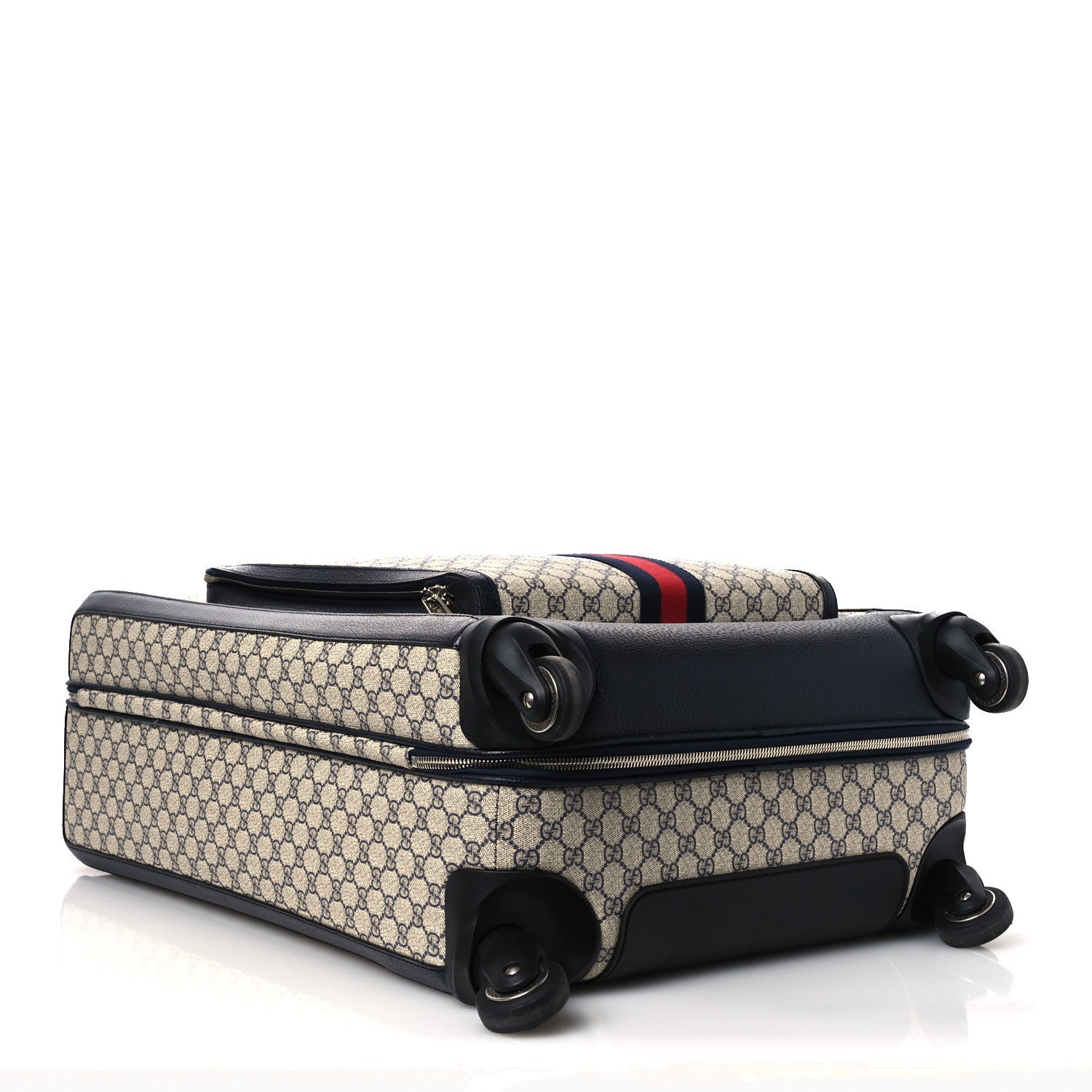 Gucci GG Supreme Monogram Textured Dollar Calfskin Web Large Savoy Trolley Suitcase Beige Blue