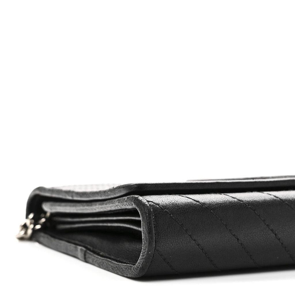 Gucci Sakai Be Green Calfskin Diagonal Stitched Blondie Wallet on Chain Black