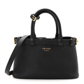 Prada Soft Grain Calfskin Small Double Belt Tote Black