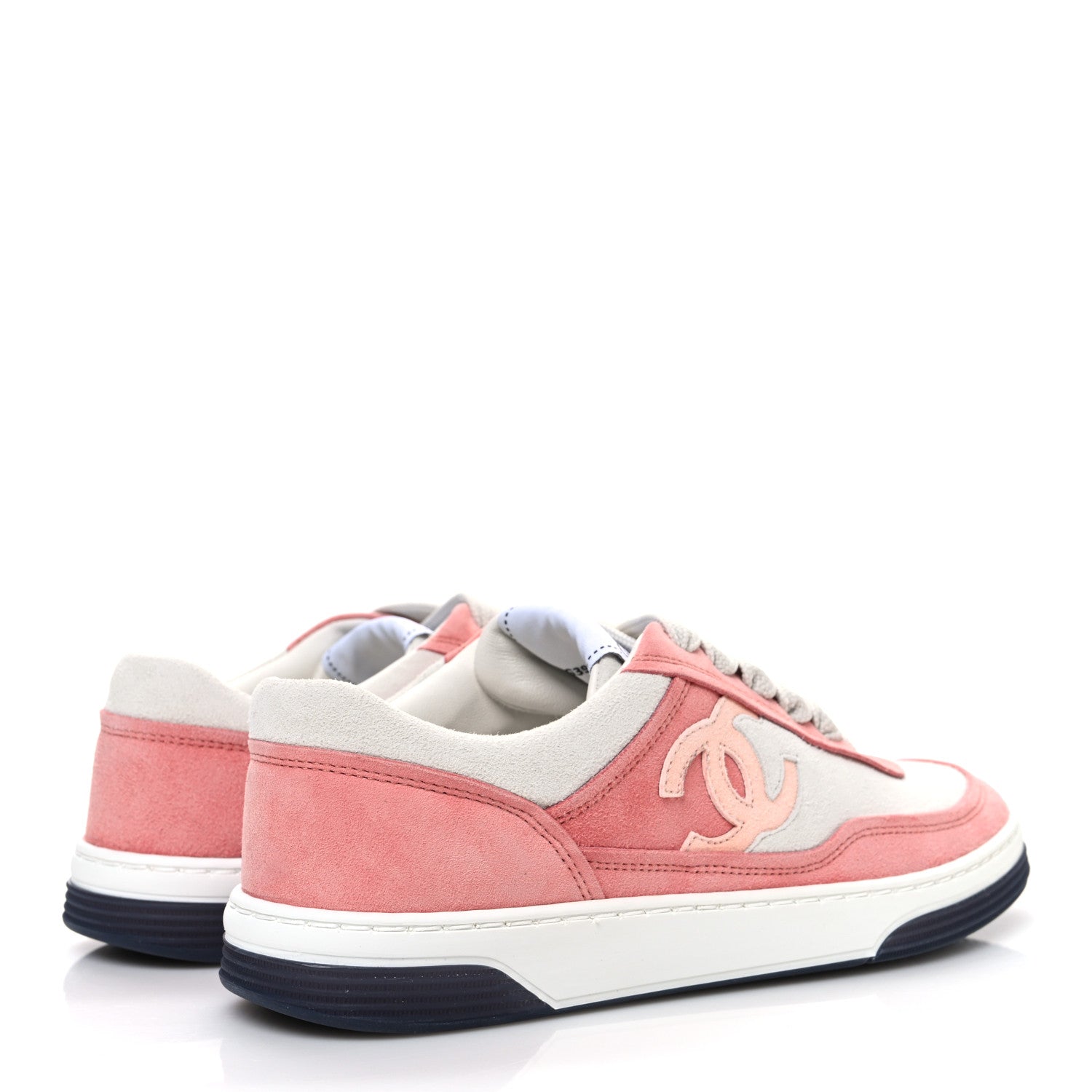 Chanel Suede Kidskin Womens CC Sneakers 35.5 White Pink