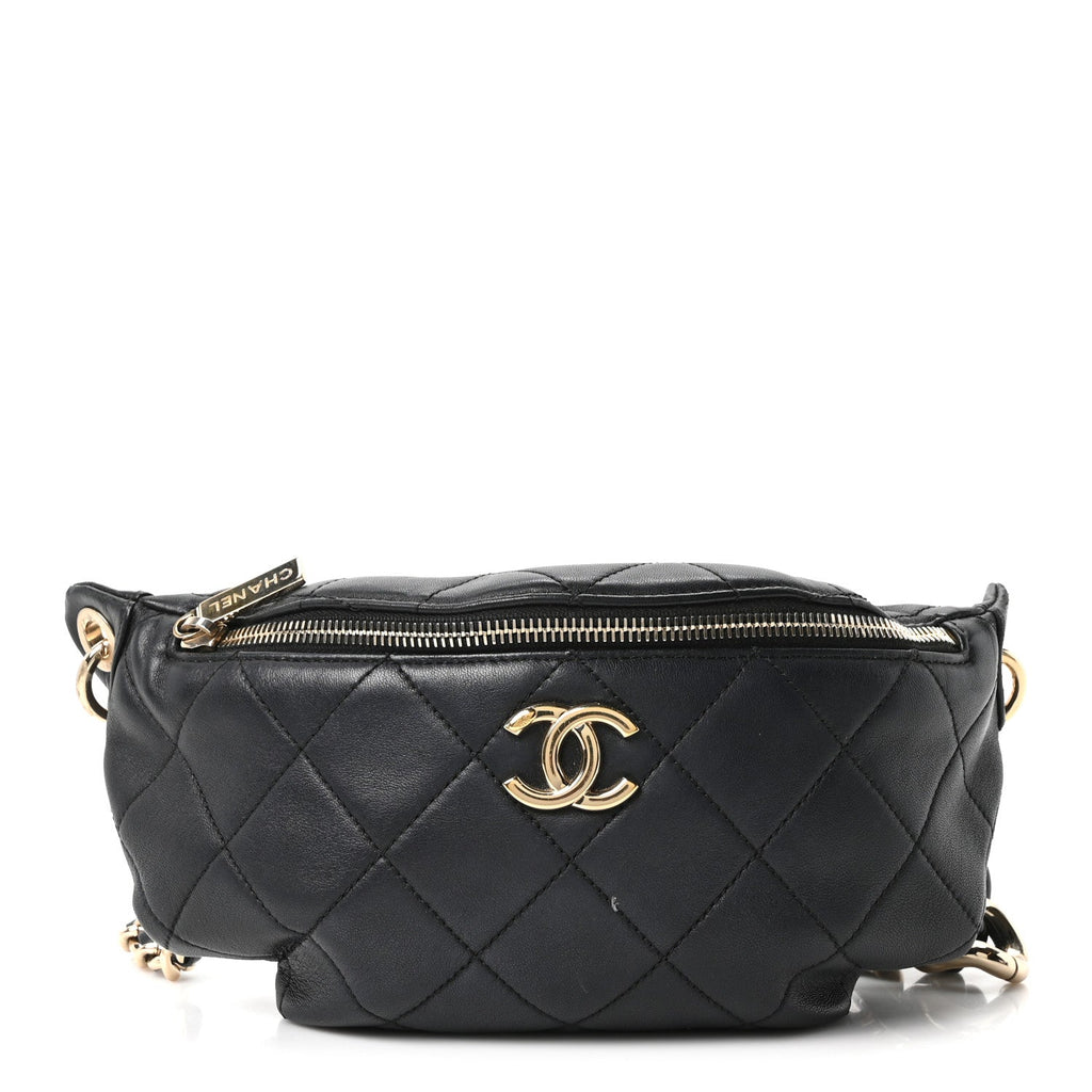 Chanel Lambskin Quilted Resin Bi-Color Waist Bag Fanny Pack Black
