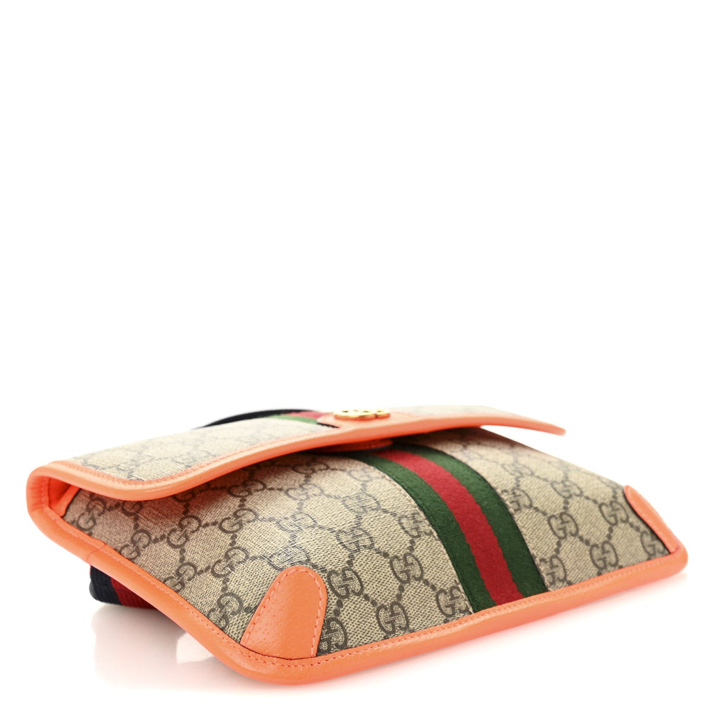 Gucci GG Supreme Monogram Web Small Ophidia Belt Bag Beige Ebony Orange Fluo