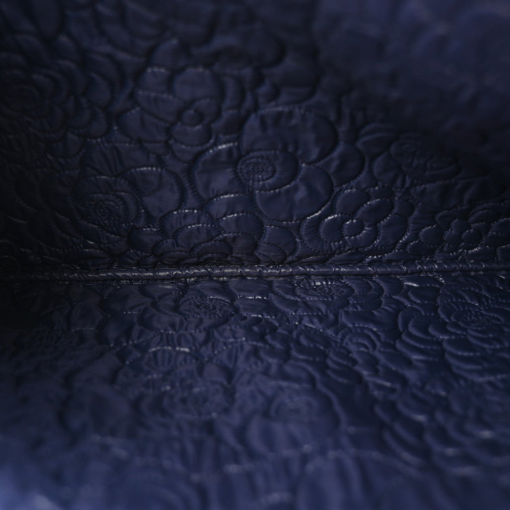 Lambskin Camellia Embossed Large Cosmetic Case Navy Silver