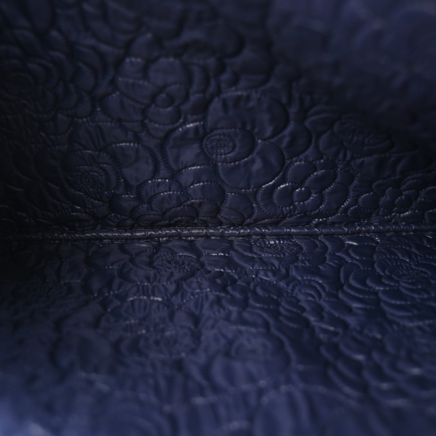Lambskin Camellia Embossed Large Cosmetic Case Navy Silver