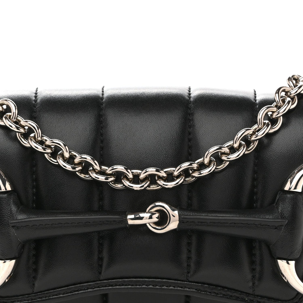 Gucci Nappa Vertical Matelasse Small Maxi Horsebit Chain Shoulder Bag Black