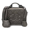 Chanel Metallic Caviar Quilted Small CC Filigree Vanity Case Dark Silver