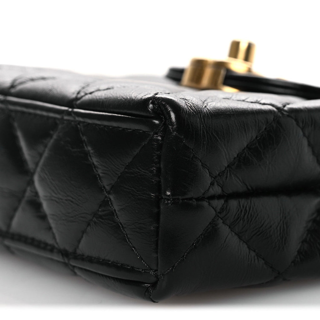 Chanel Shiny Aged Calfskin Quilted Mini Nano Kelly Shopper Black