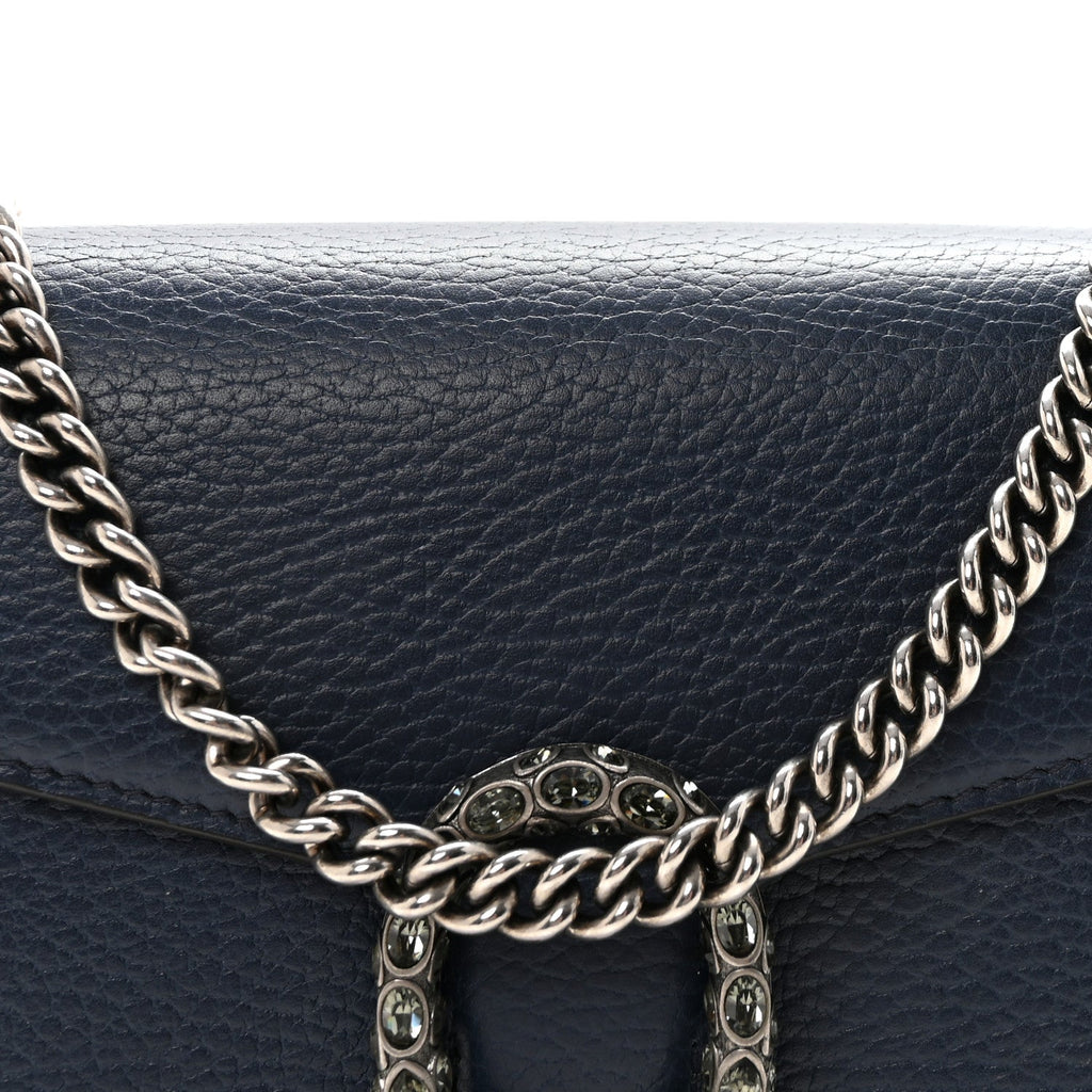 Gucci Dollar Calfskin Crystal Mini Dionysus Chain Wallet Blue Agata Black Diamond