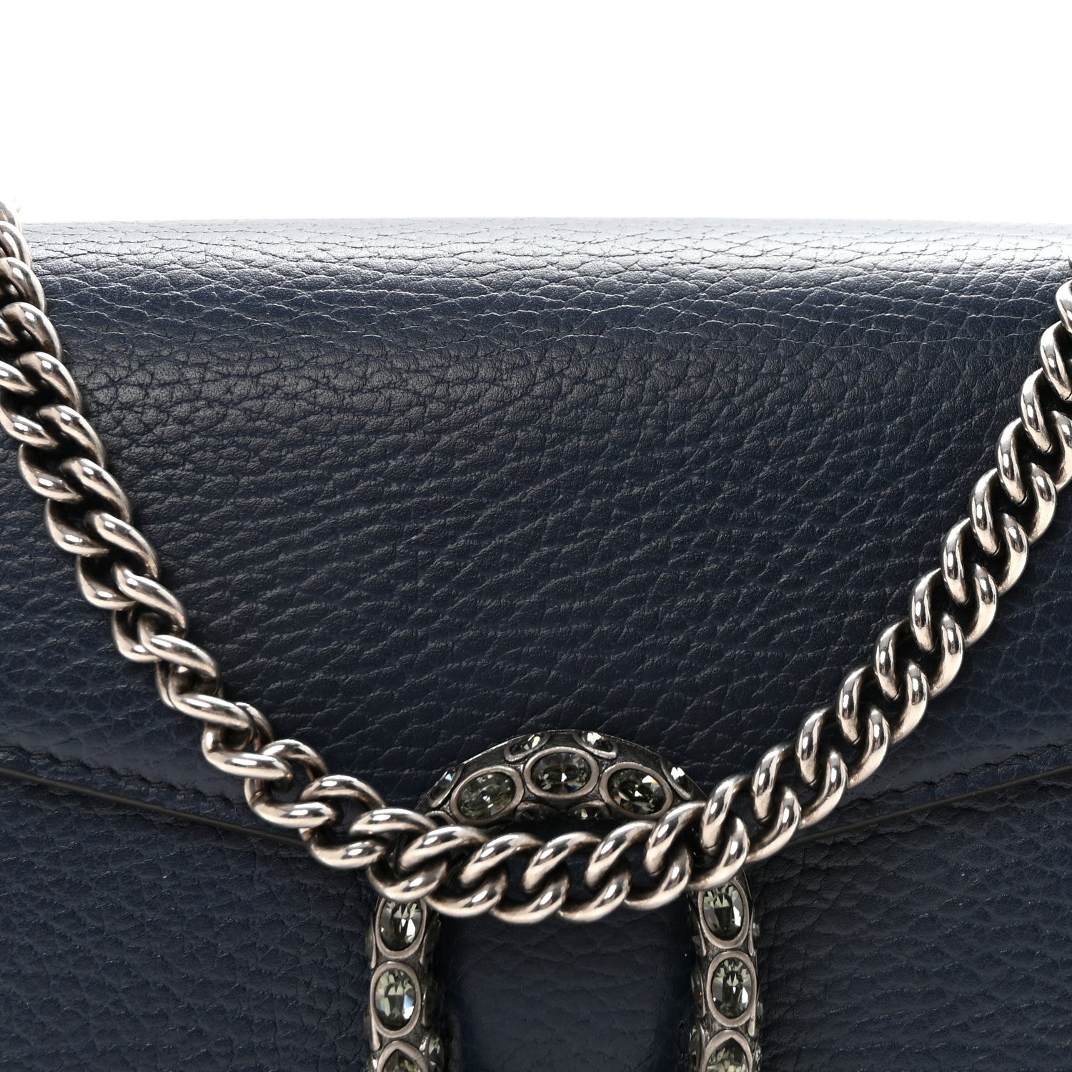 Gucci Dollar Calfskin Crystal Mini Dionysus Chain Wallet Blue Agata Black Diamond
