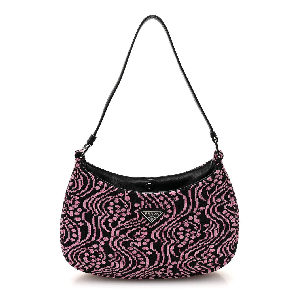 Prada Maglia Jacquard Cleo Shoulder Bag Black Rosa