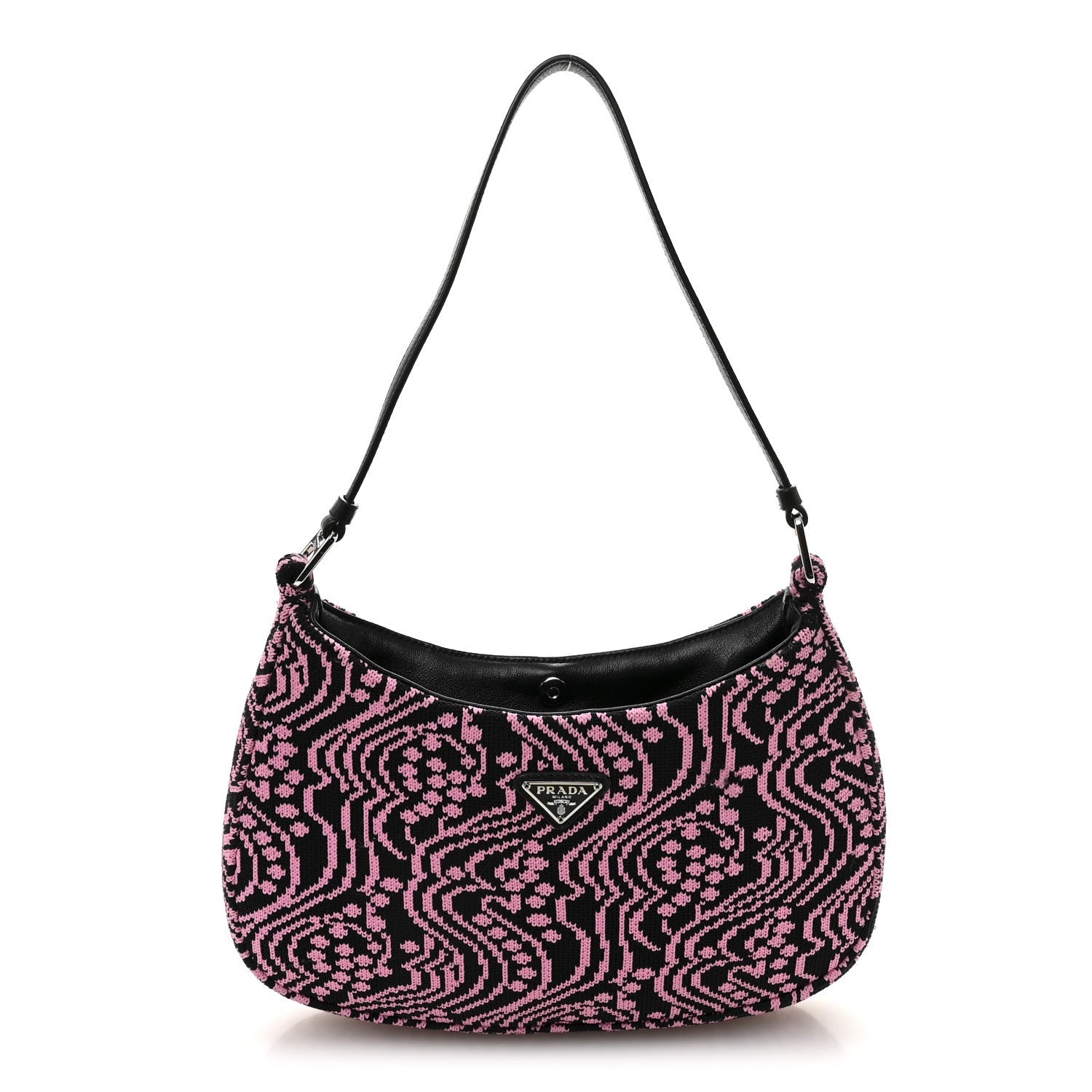 Prada Maglia Jacquard Cleo Shoulder Bag Black Rosa