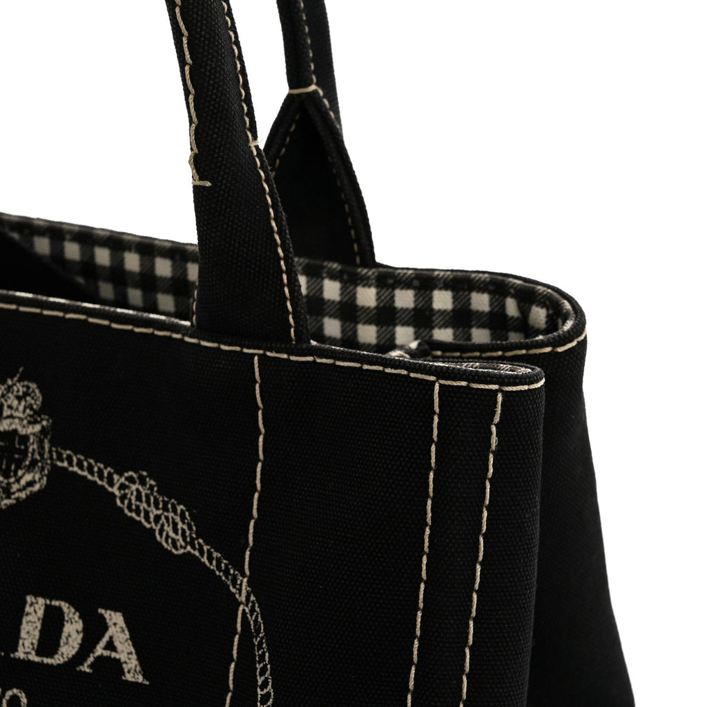 Prada Canapa Small Logo Tote Black Talco