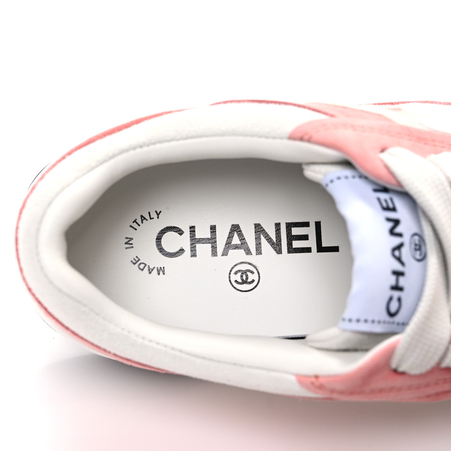 Chanel Suede Kidskin Womens CC Sneakers 35.5 White Pink