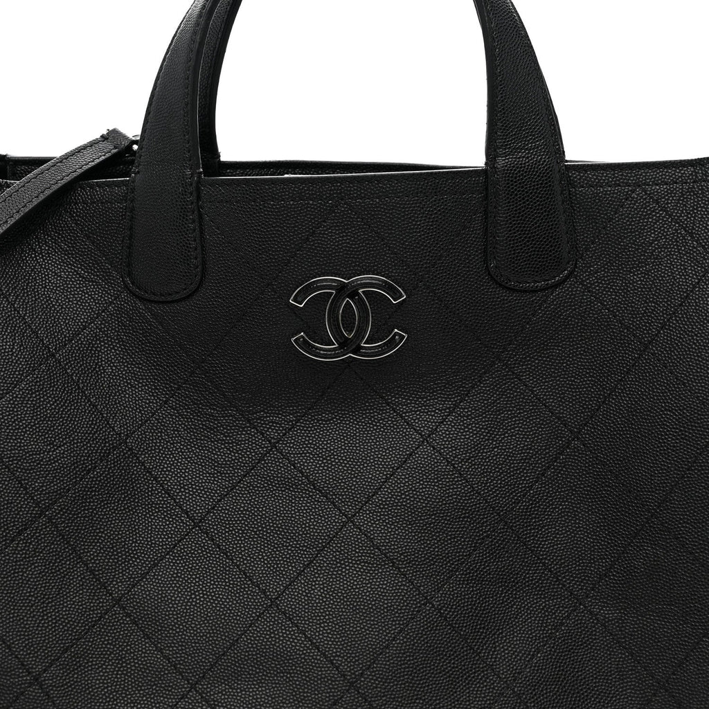Chanel Caviar Stitched Large Lady Coco Shopping Tote Black