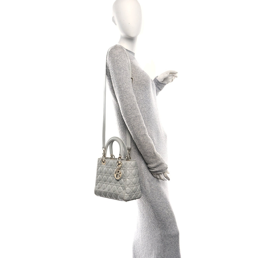 Christian Dior Lambskin Cannage Medium Lady Dior Grey