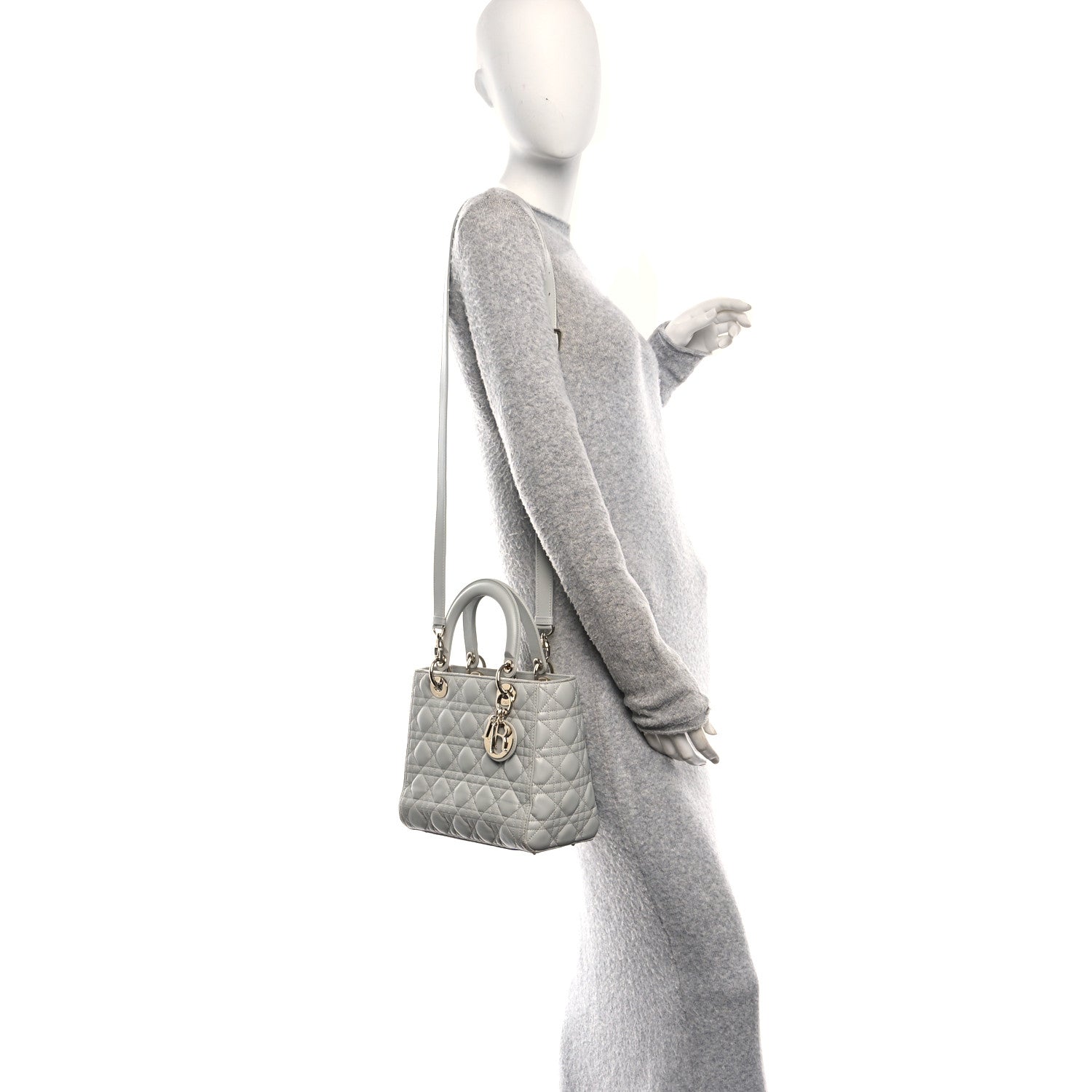 Christian Dior Lambskin Cannage Medium Lady Dior Grey
