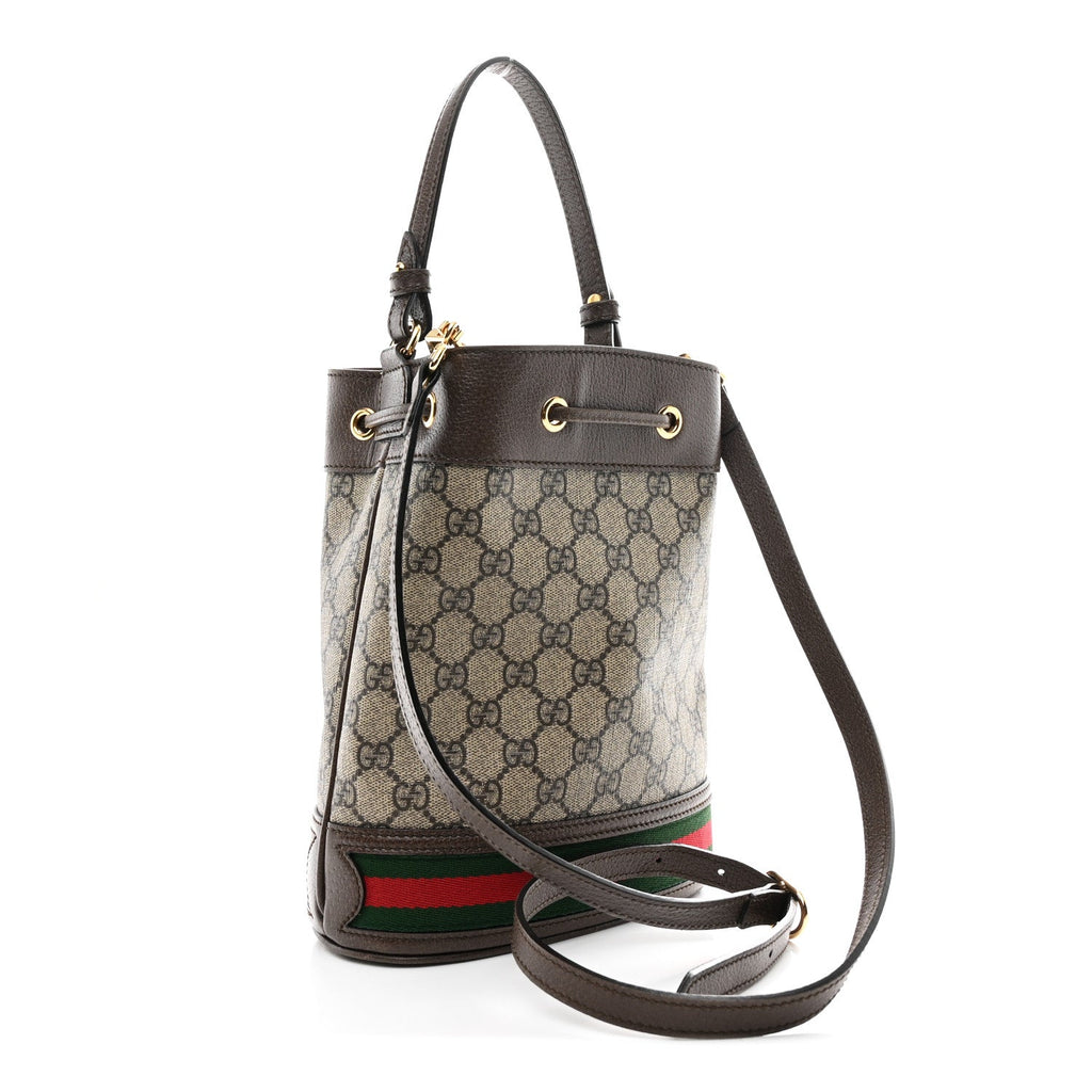 Gucci GG Supreme Monogram Web Small Ophidia Bucket Bag Brown