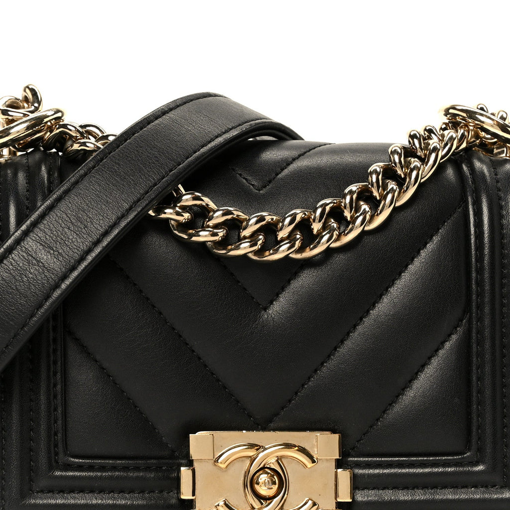 Chanel Lambskin Chevron Quilted Mini Boy Flap  Black