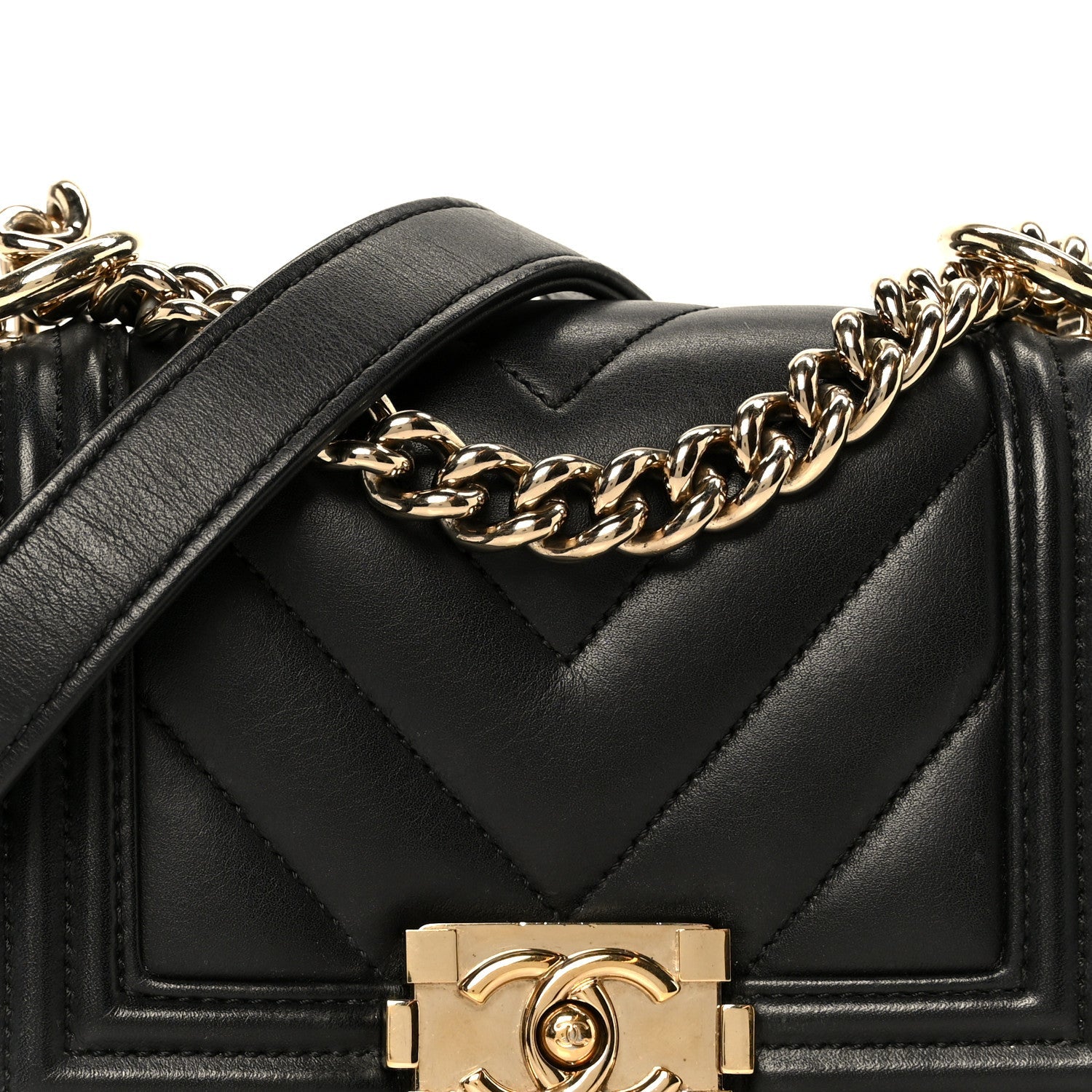 Chanel Lambskin Chevron Quilted Mini Boy Flap  Black