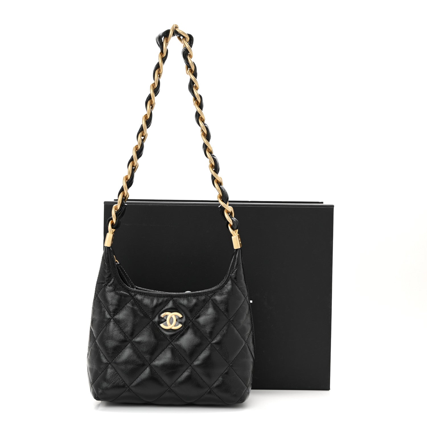 Chanel Shiny Crumpled Lambskin Quilted Small CC Funky Town Hobo Black