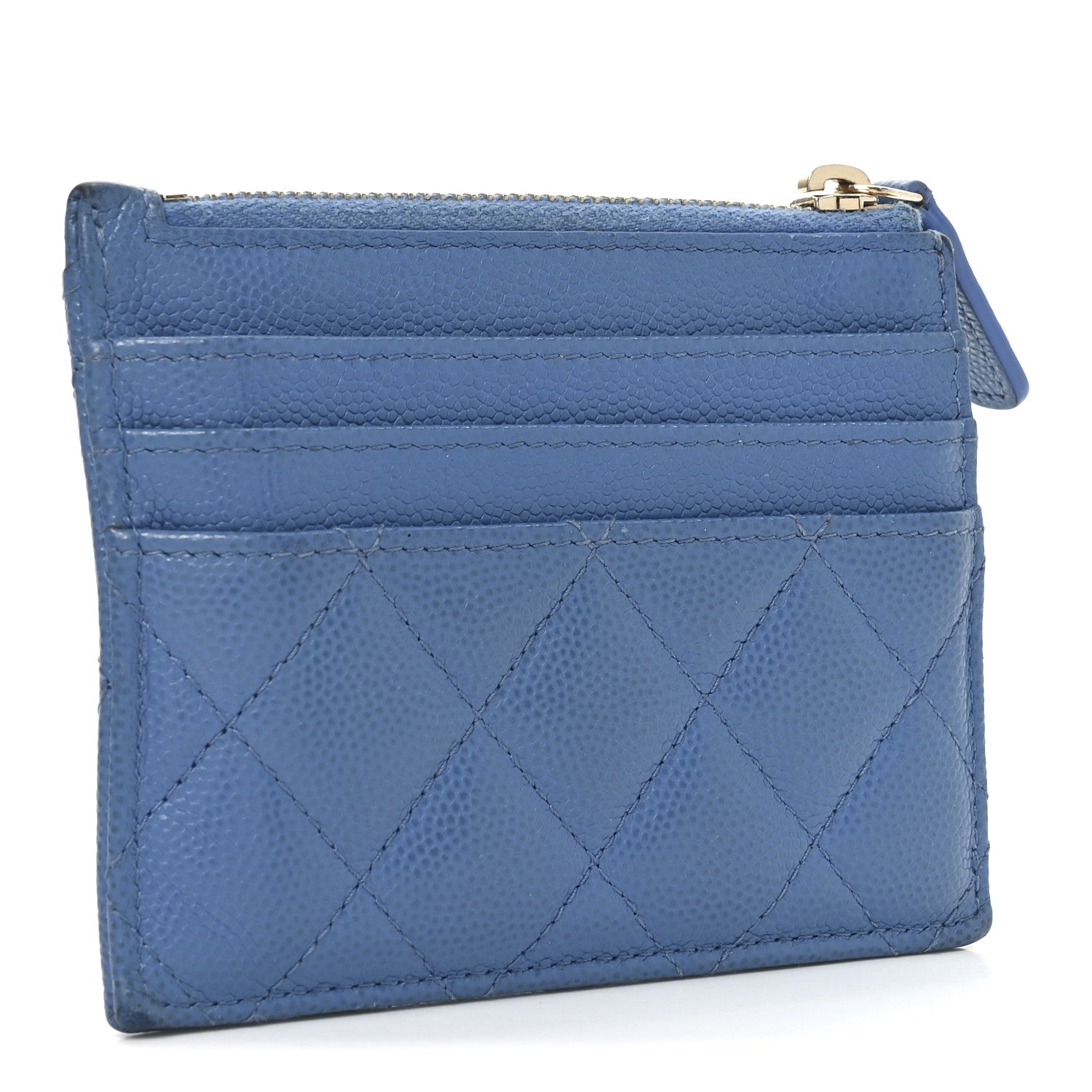 Caviar Quilted CC Zip Card Holder Blue