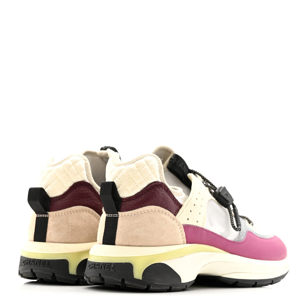 Fabric Suede Calfskin Mesh Womens CC Sneakers 40 Purple Ivory White