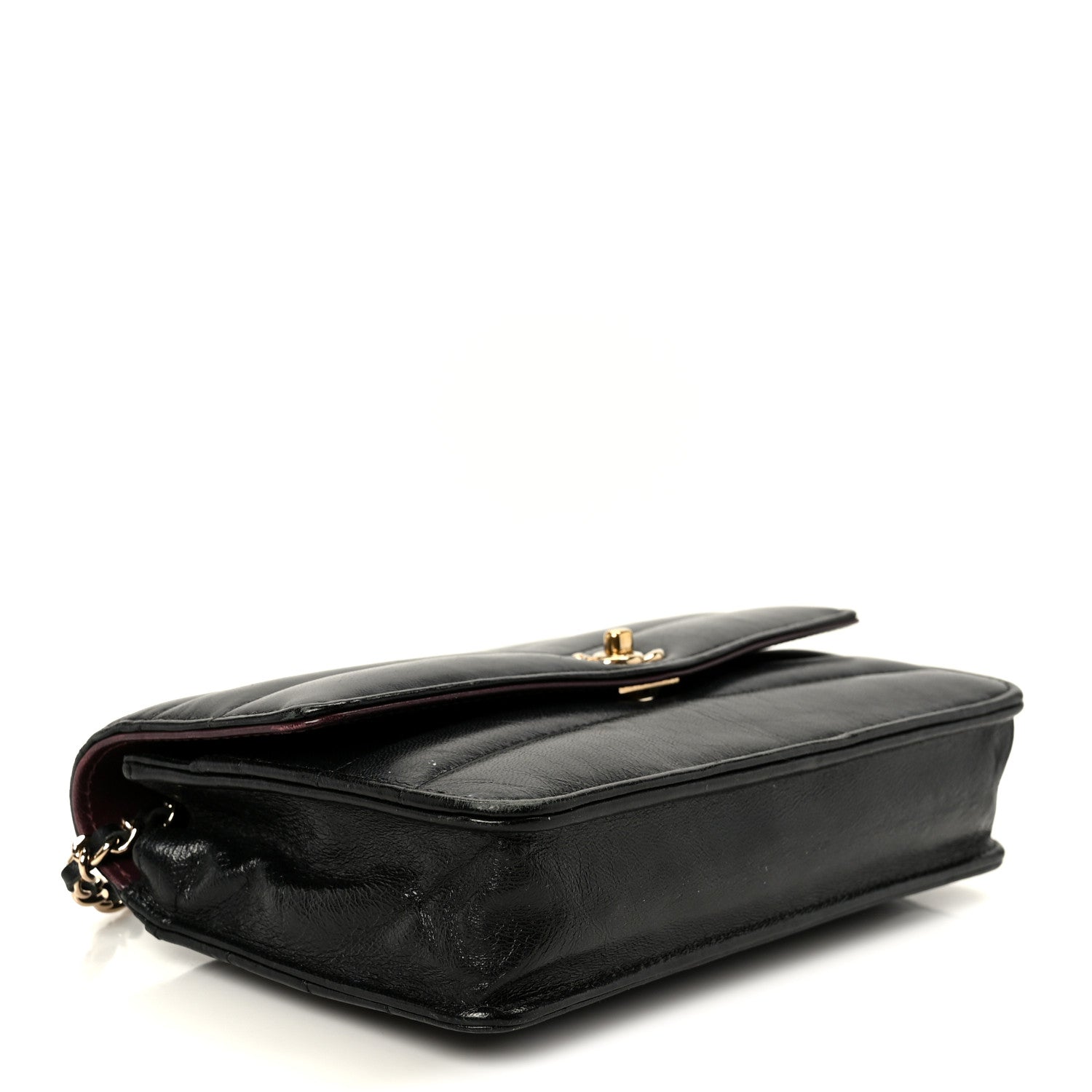 Chanel Lambskin Chevron Quilted Wallet On Chain WOC Black
