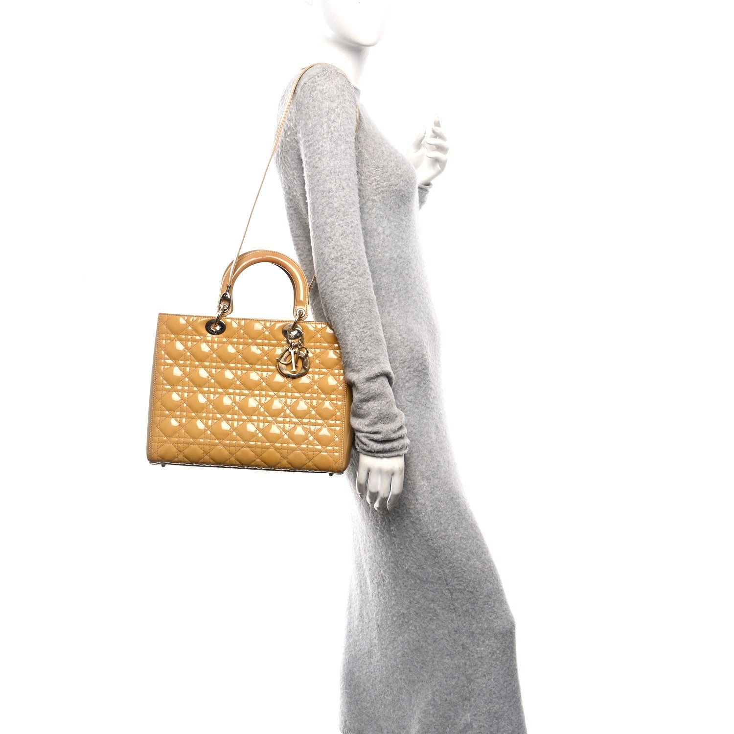 Christian Dior Patent Cannage Large Lady Dior Beige